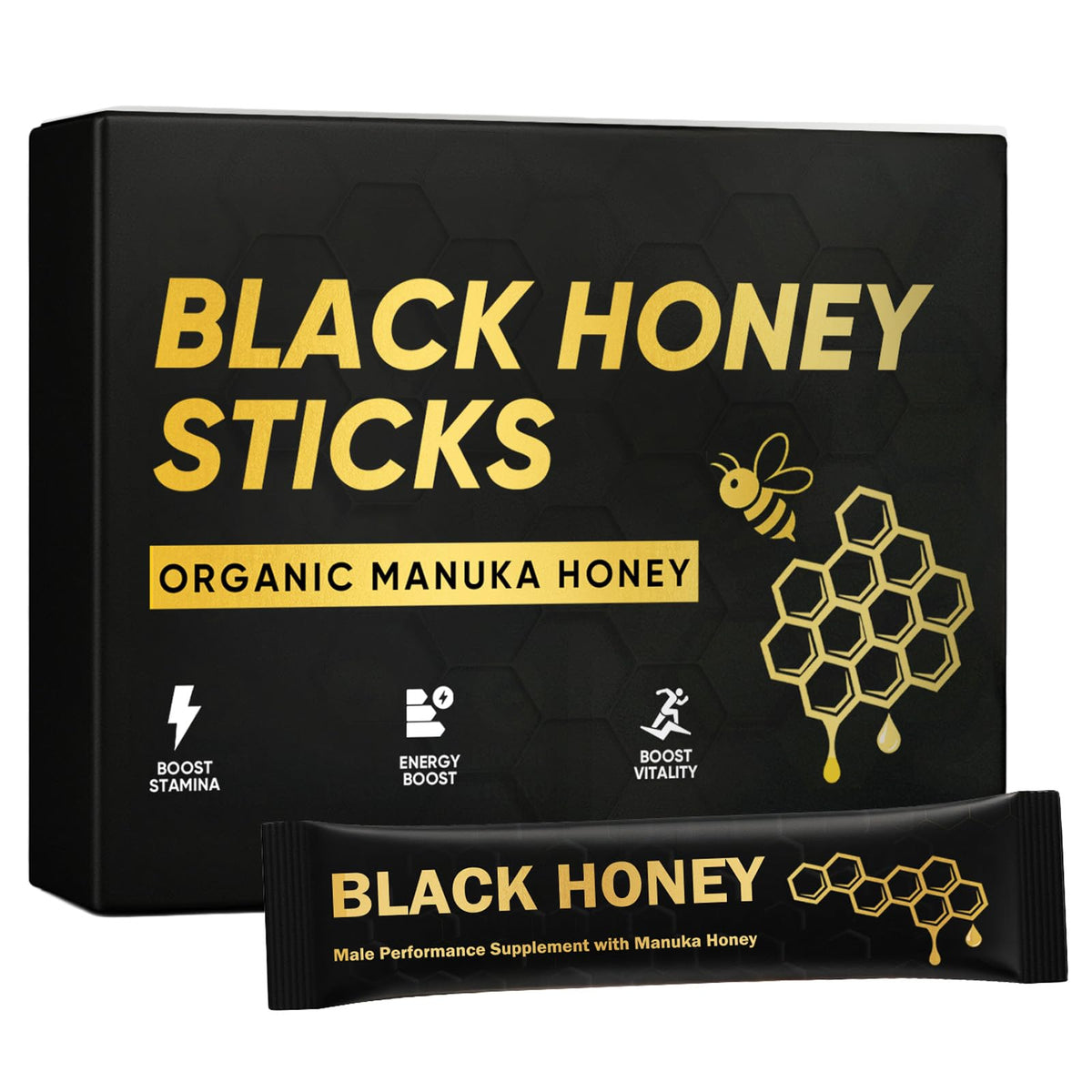 REYUQU Black Honey Sticks – Natural Energy & Vitality with Maca, Ginseng & Black Ginger (10 Travel Sachets)