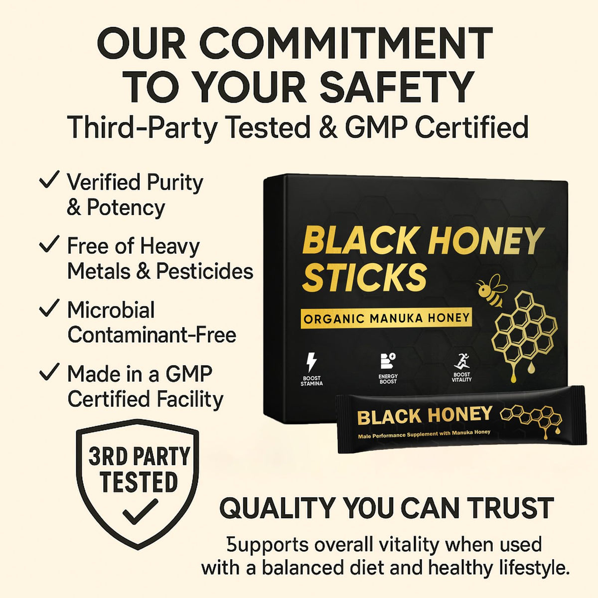 REYUQU Black Honey Sticks – Natural Energy & Vitality with Maca, Ginseng & Black Ginger (10 Travel Sachets)