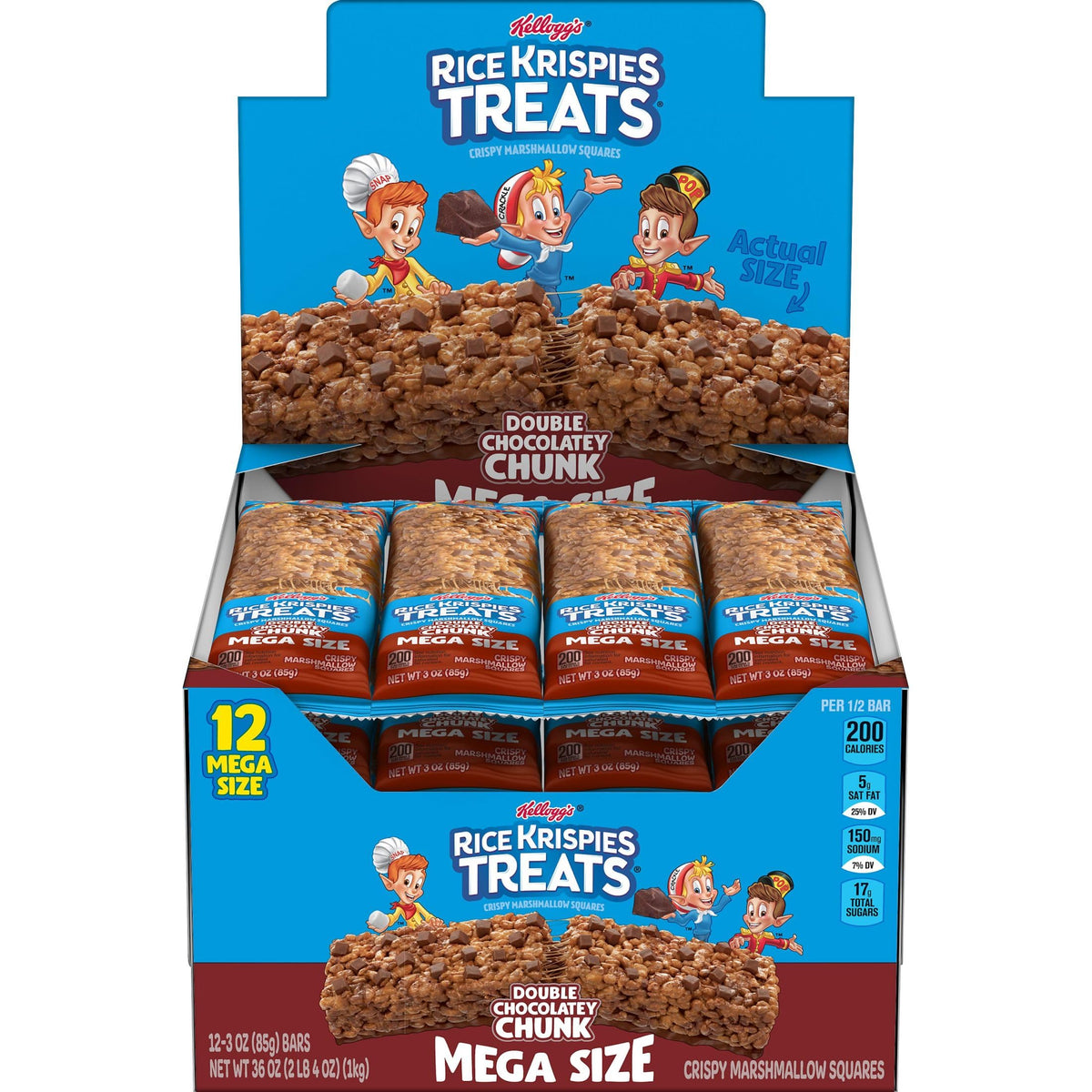 Rice Krispies Treats Mega Bars – Double Chocolatey Chunk Marshmallow Snack Bars, 36oz Box (12 Count)