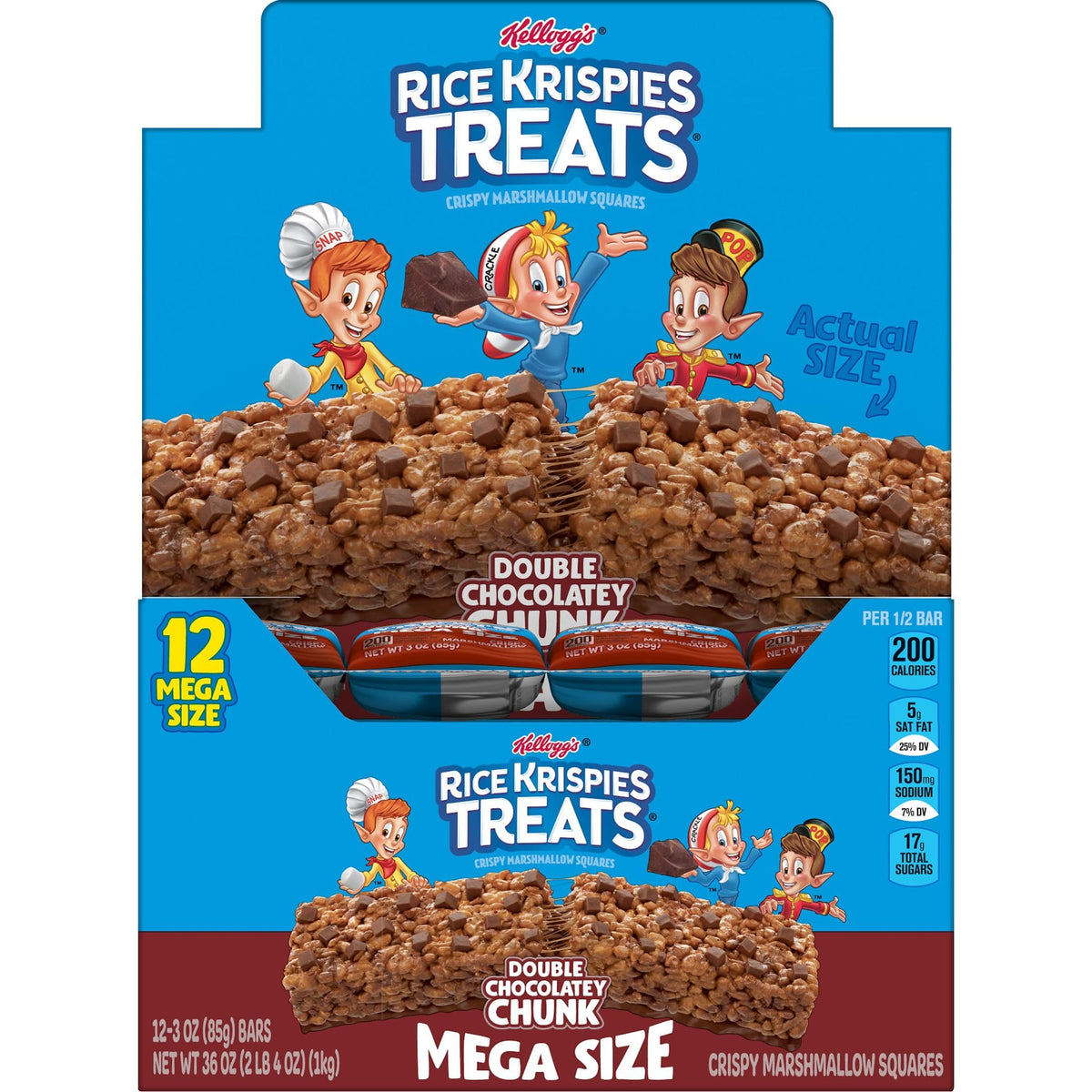 Rice Krispies Treats Mega Bars – Double Chocolatey Chunk Marshmallow Snack Bars, 36oz Box (12 Count)