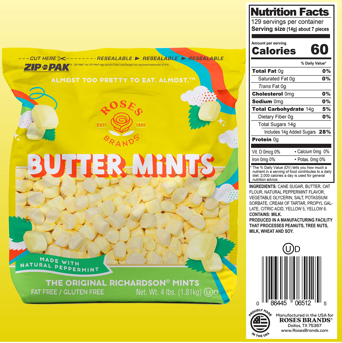 Richardson Roses Brands Butter Mints – 4 lbs (1-Pack) | Kosher, Non-GMO, Gluten-Free