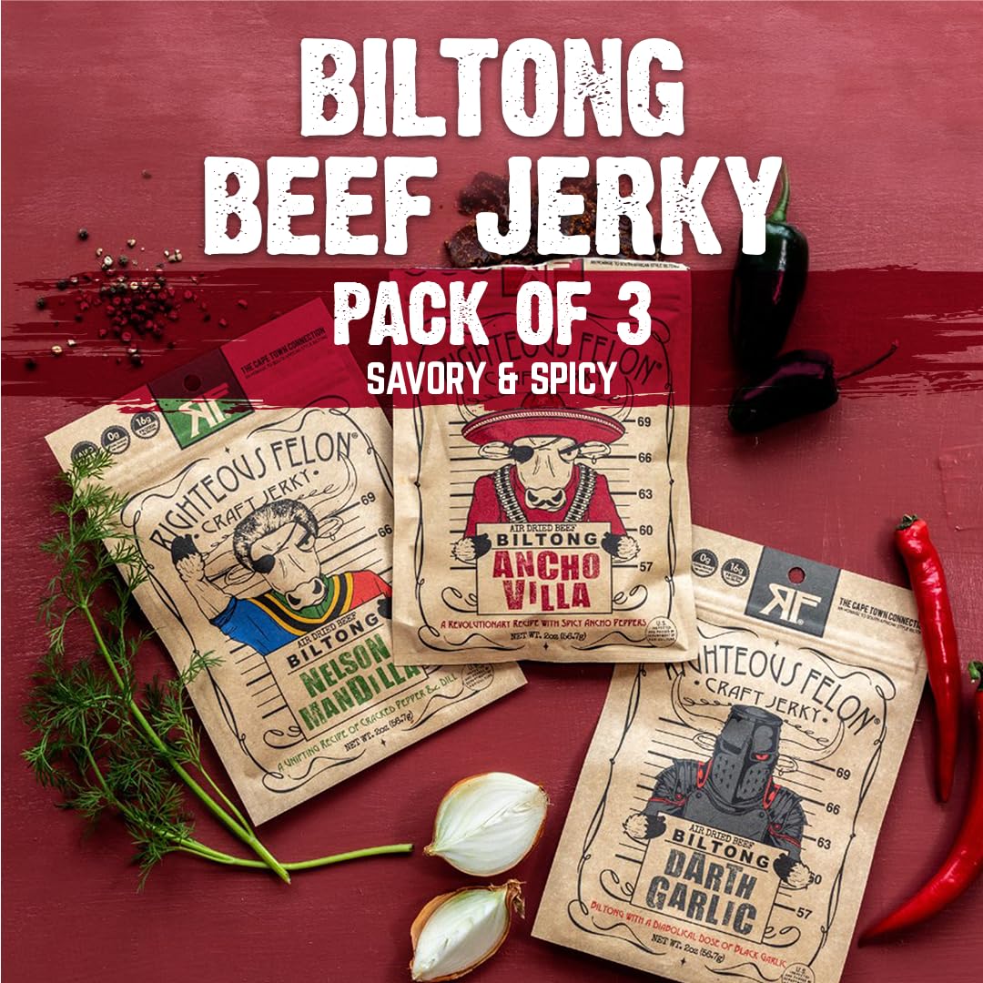 Righteous Felon Biltong Beef Jerky Variety Pack | High-Protein, Keto-Friendly, Low Sugar | 3 Pack