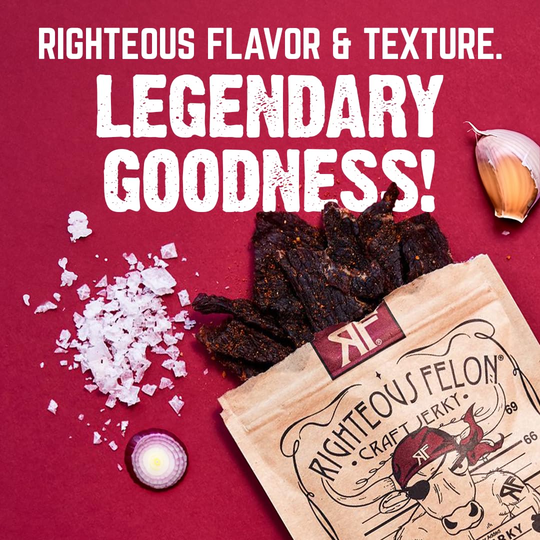 Righteous Felon Beef Jerky OG Hickory – All-Natural, High-Protein Snack (2oz x3)