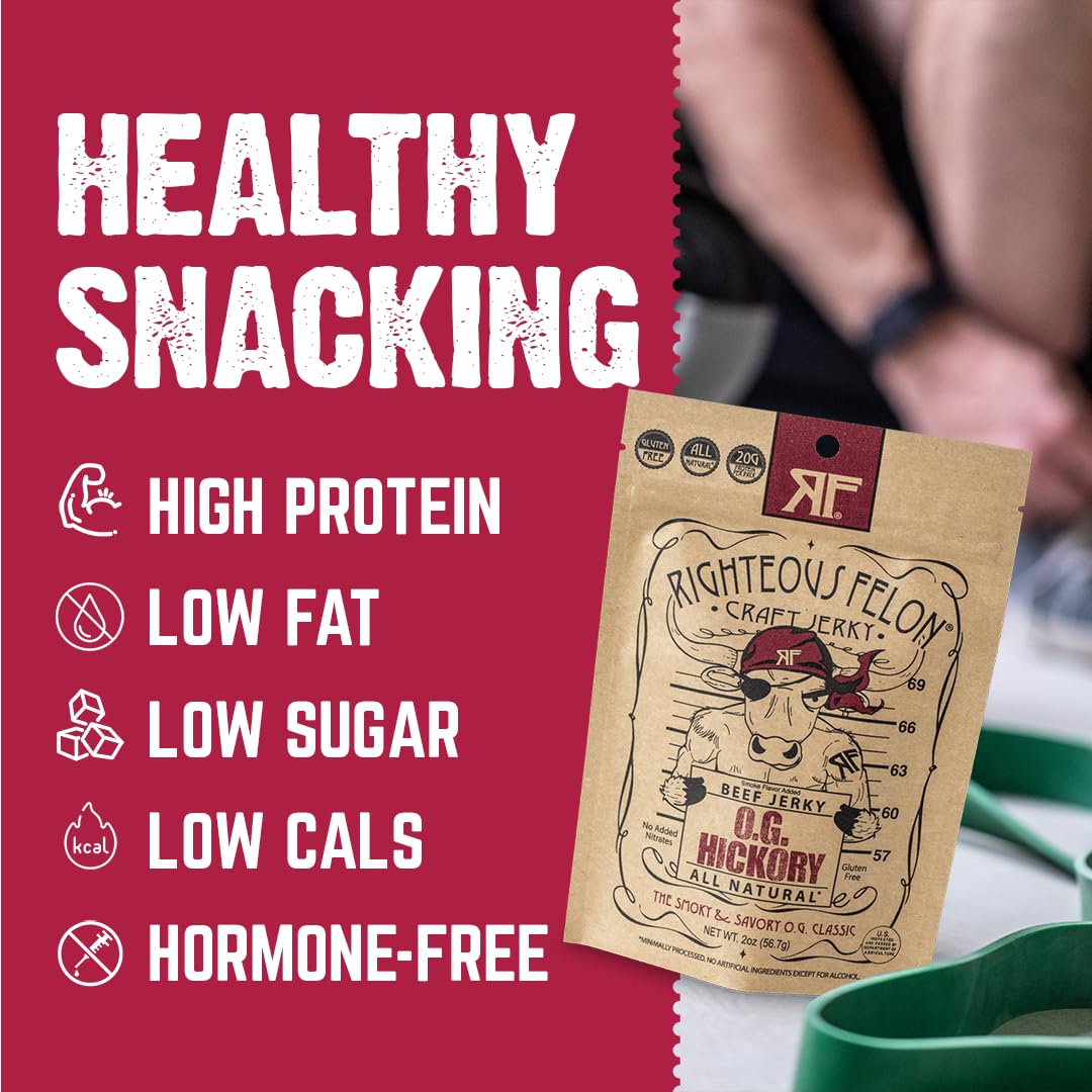 Righteous Felon Beef Jerky OG Hickory – All-Natural, High-Protein Snack (2oz x3)