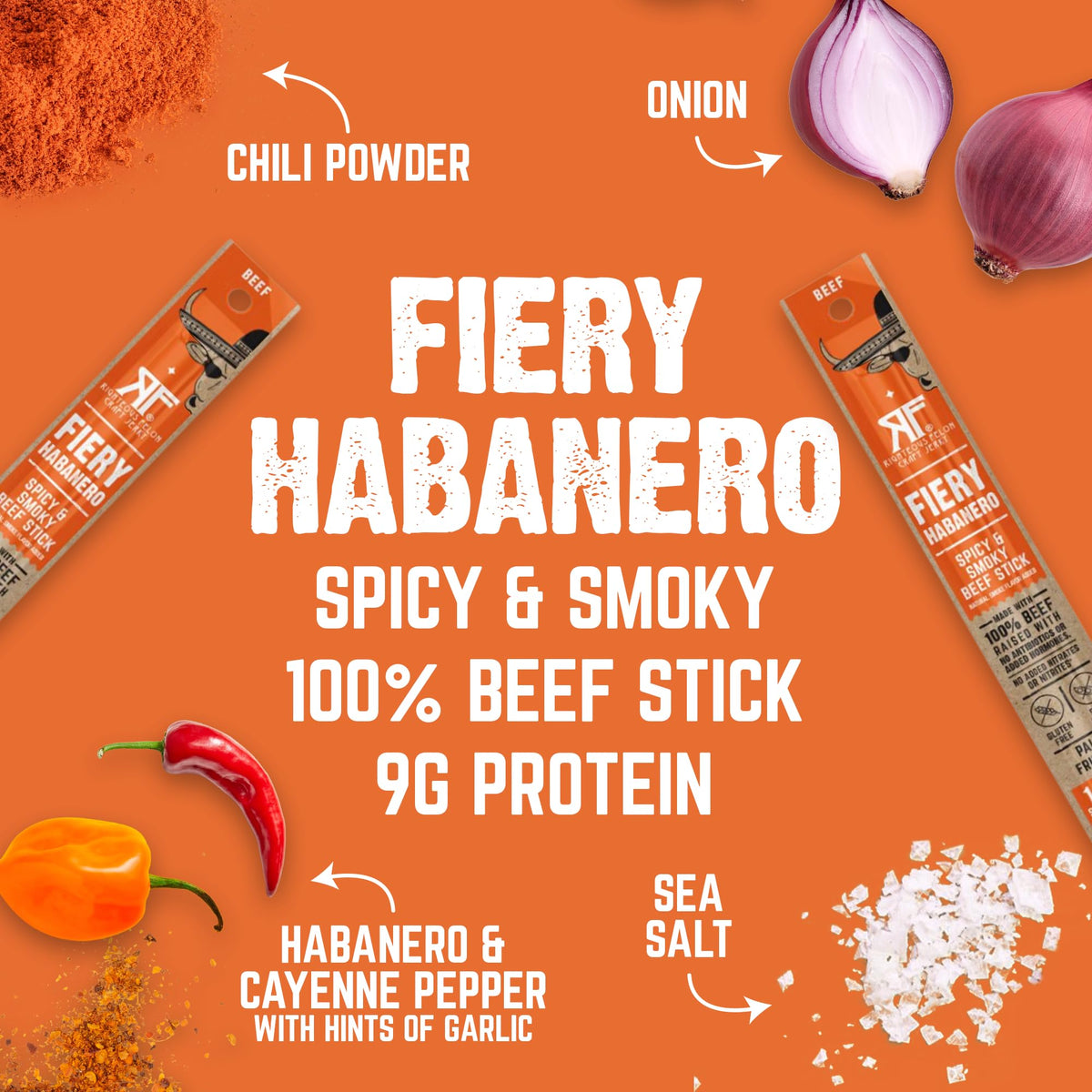 Righteous Felon Fiery Habanero Meat Sticks – 100% Grass-Fed Beef, 9g Protein per Stick, Keto & Gluten-Free (10 Count)