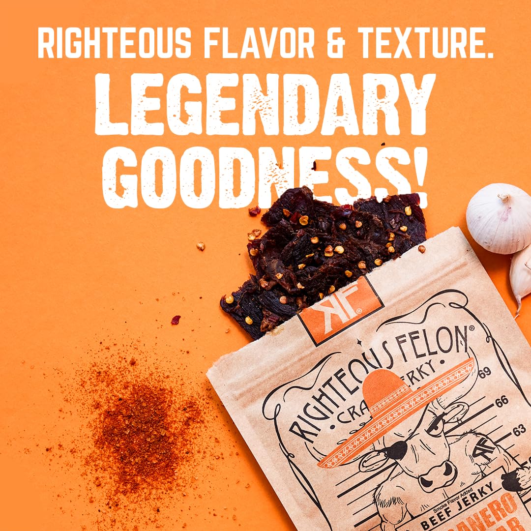 Righteous Felon Beef Jerky - Habanero Escobar | All-Natural, High-Protein Snack (3x2oz)