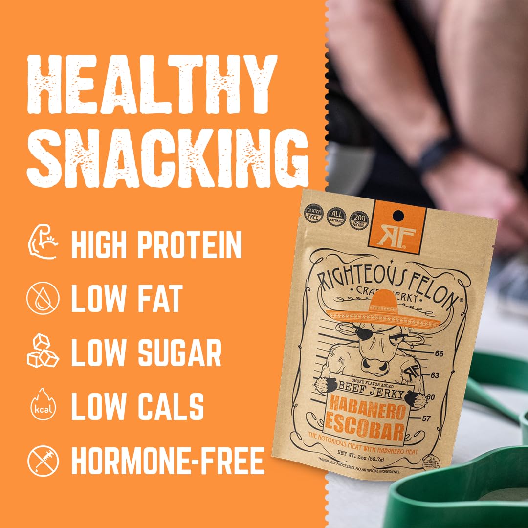 Righteous Felon Beef Jerky - Habanero Escobar | All-Natural, High-Protein Snack (3x2oz)
