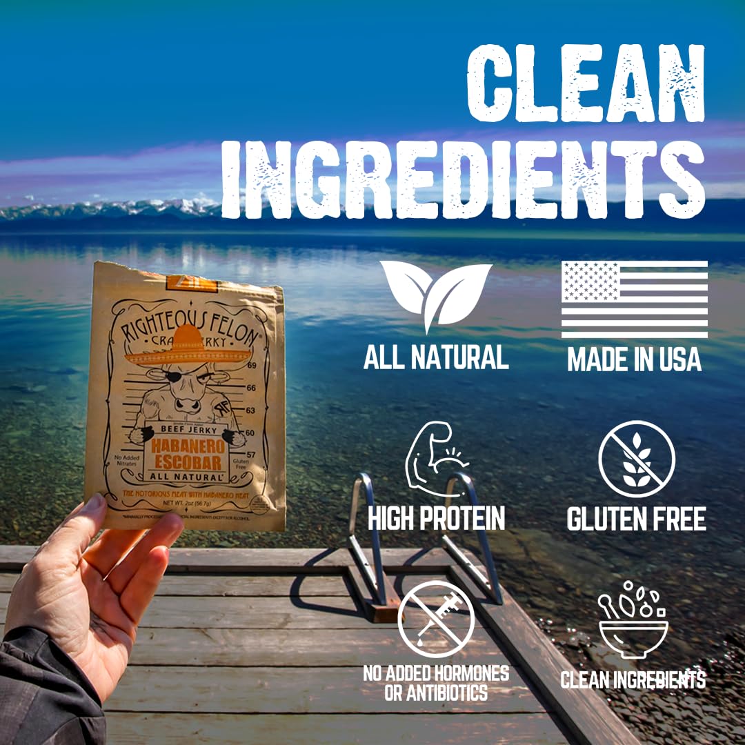 Righteous Felon Beef Jerky - Habanero Escobar | All-Natural, High-Protein Snack (3x2oz)