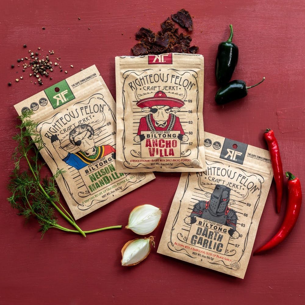Righteous Felon Biltong Beef Jerky Variety Pack | High-Protein, Keto-Friendly, Low Sugar | 3 Pack