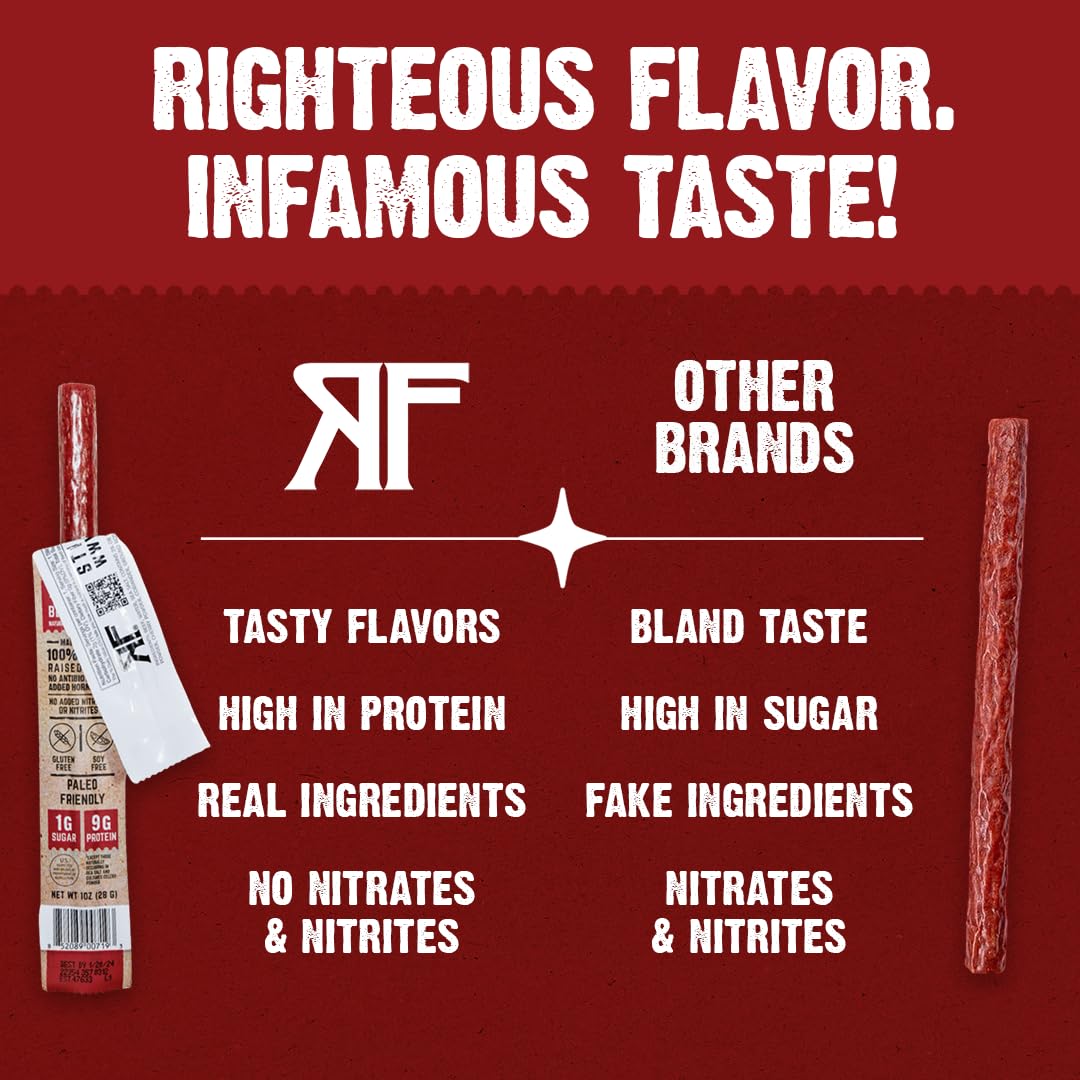 Righteous Felon Mini Meat Sticks – OG Hickory, 24 Count | 100% Grass-Fed Beef, Keto, Gluten-Free