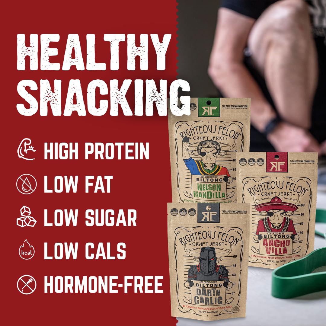 Righteous Felon Biltong Beef Jerky Variety Pack | High-Protein, Keto-Friendly, Low Sugar | 3 Pack