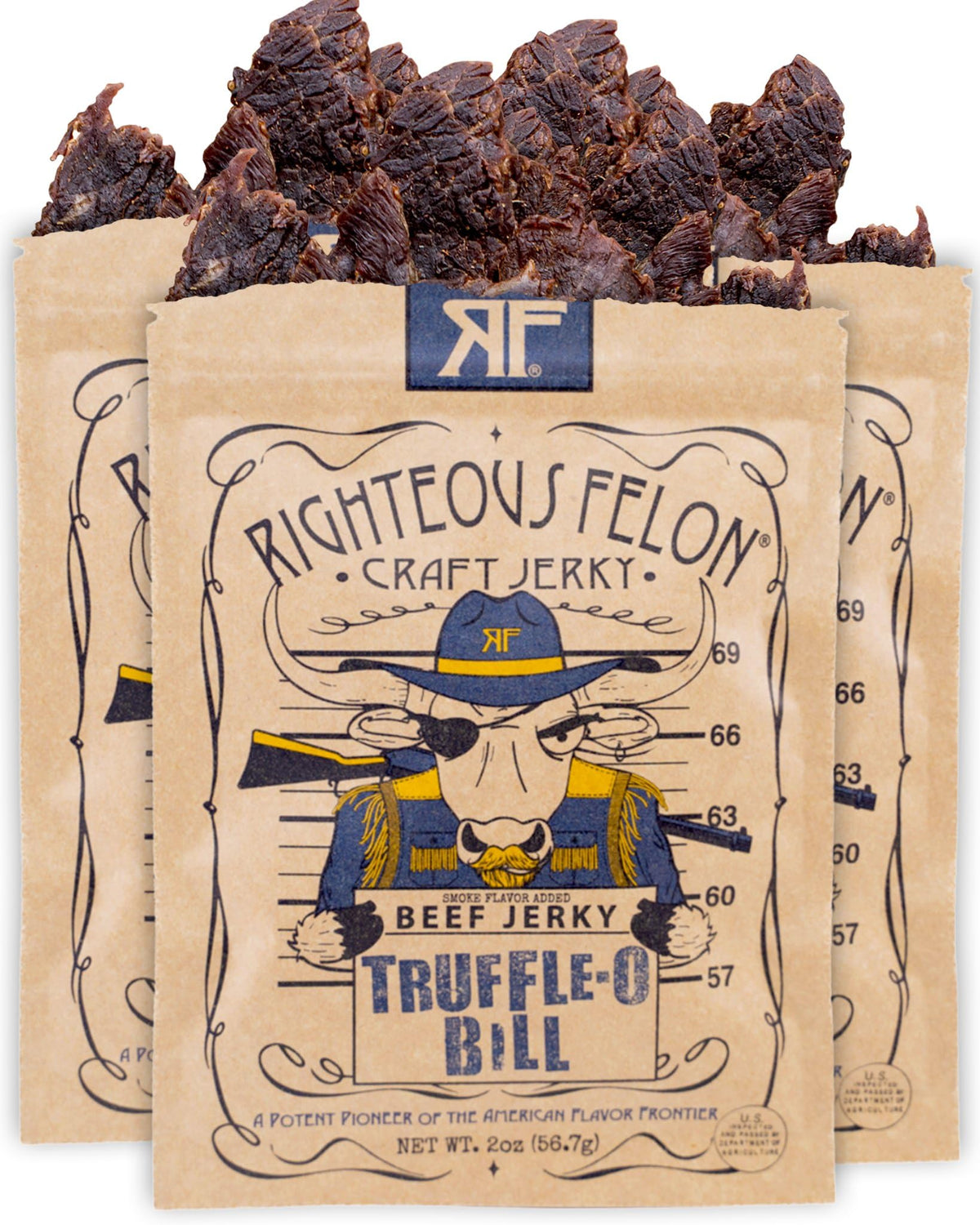 Righteous Felon Beef Jerky - Truffle-O-Soldier | All-Natural, Local, Low-Sugar, High-Protein - 2 oz x3
