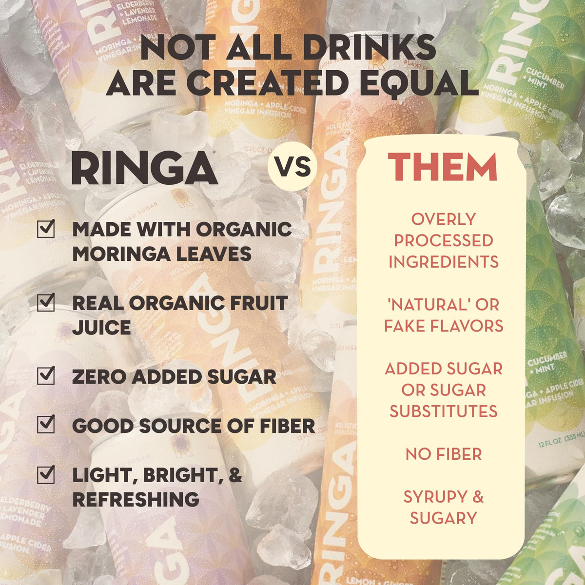 RINGA Sparkling Elderberry Lavender Lemonade - Organic Moringa, 3g Prebiotic Fiber, No Added Sugar