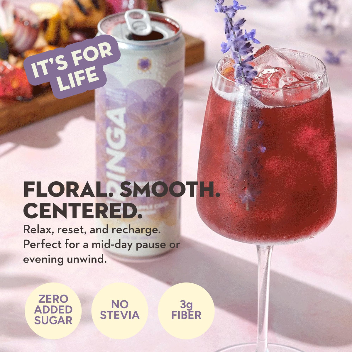 RINGA Sparkling Elderberry Lavender Lemonade - Organic Moringa, 3g Prebiotic Fiber, No Added Sugar