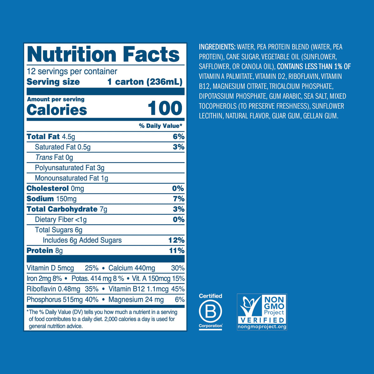 Ripple Original Plant Based Milk – 8g Protein, Calcium Rich, Shelf-Stable (12 Pack)