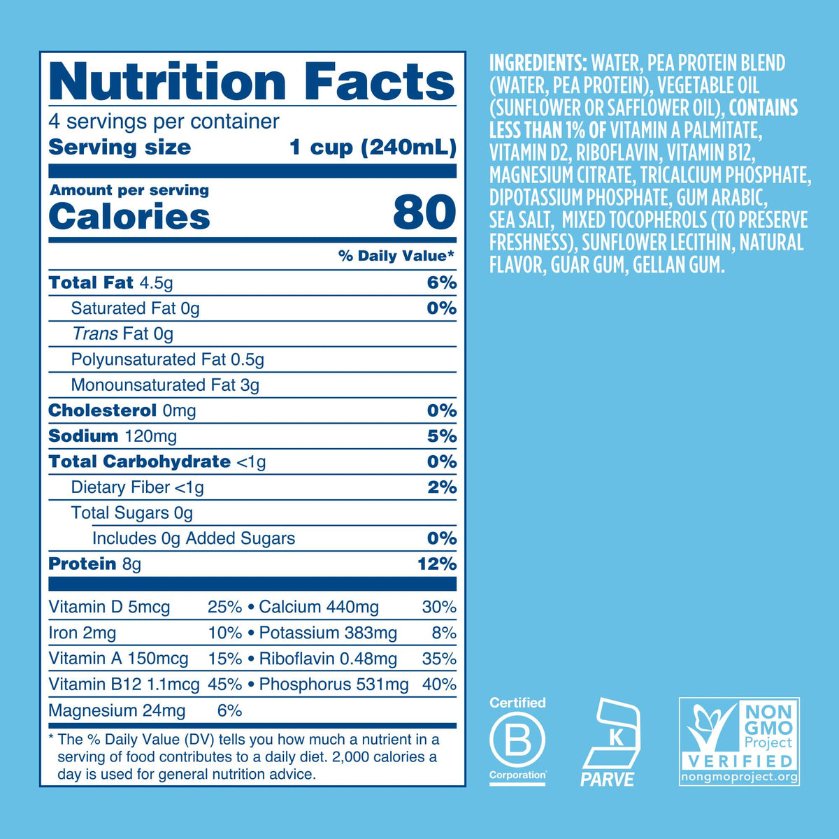 Ripple Unsweetened Original Plant Based Milk | 8g Protein, Calcium Rich, Shelf-Stable | Vegan, Non-GMO | 32 Fl Oz Cartons (Pack of 6)