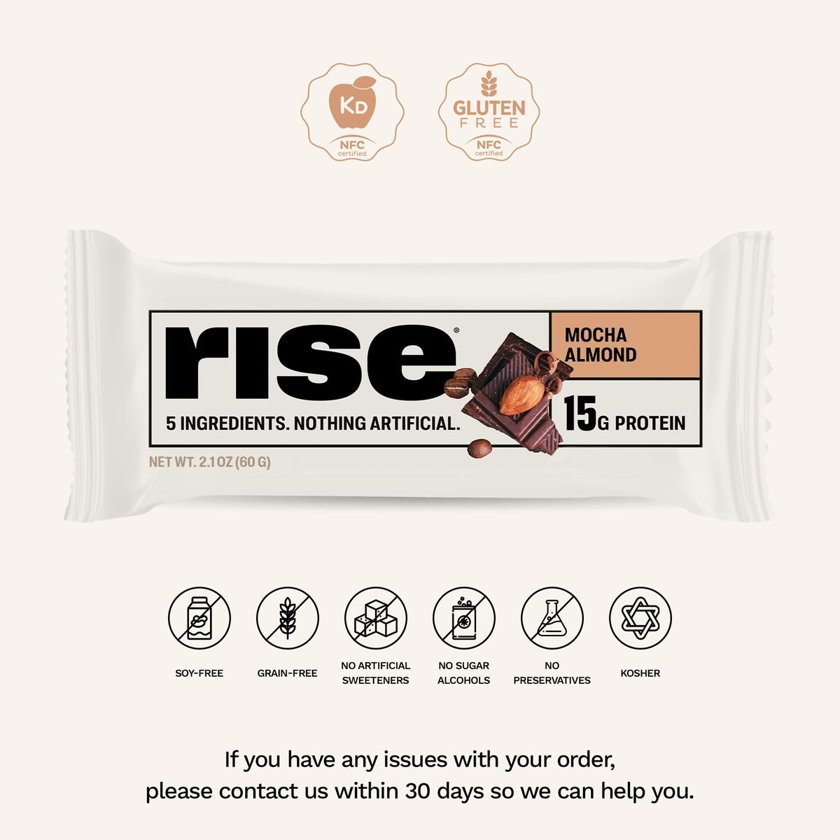 Rise Mocha Almond Whey Protein Bars | 15g Protein, 5 Ingredients, Gluten Free