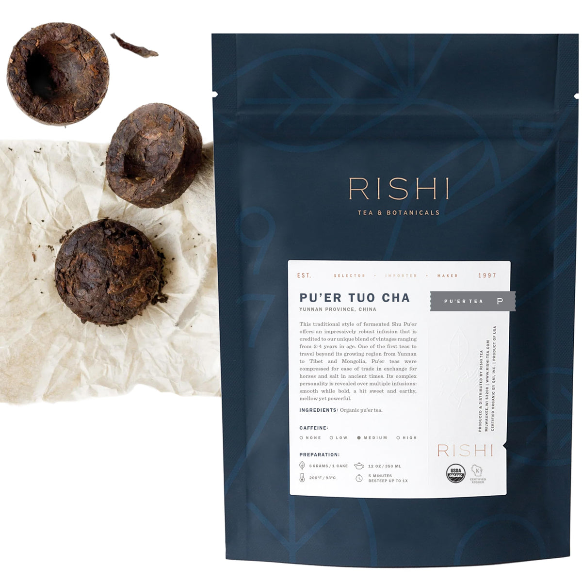 Rishi Tea Ancient Pu'er Tuo Cha - Organic Direct Trade, Medium Caffeine, 4 oz (15 Servings)