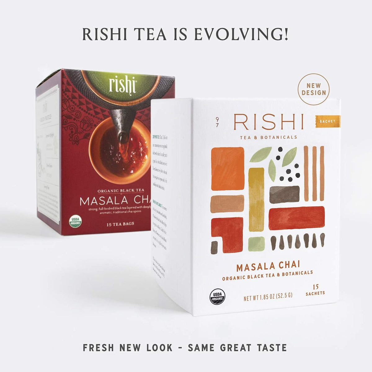 Rishi Tea Masala Chai – USDA Organic Black Tea Blend, Highly Caffeinated, Naturally Spiced (15 Sachets per Pack, Pack of 2)
