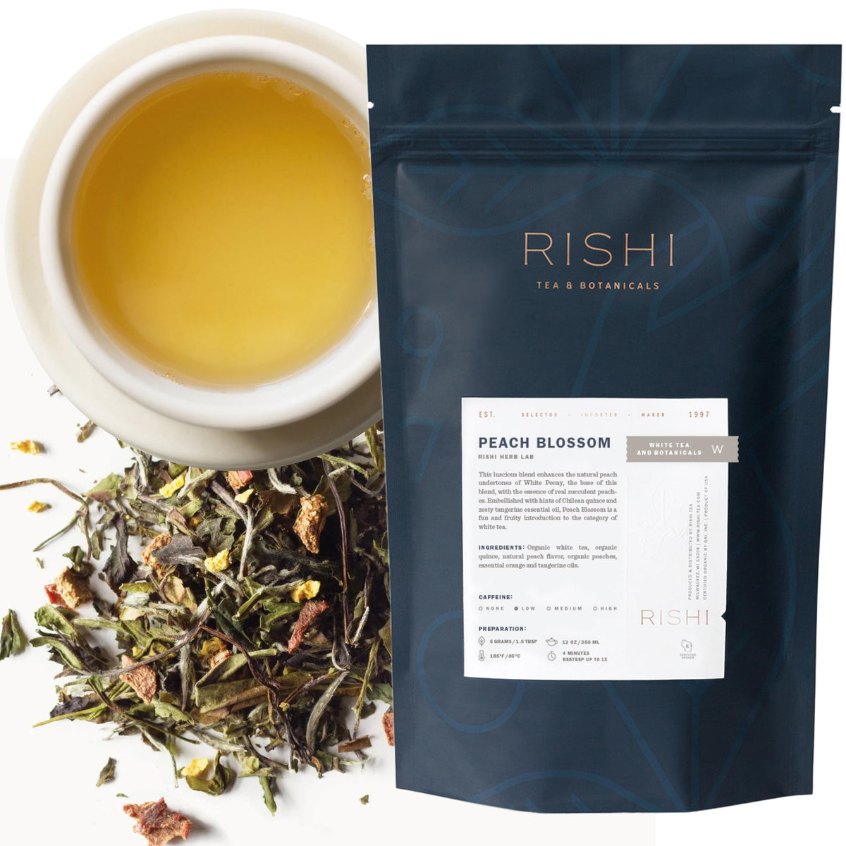 Rishi Tea Peach Blossom White Tea – Organic, Low Caffeine Loose Leaf (8.81 oz, 32+ Servings)