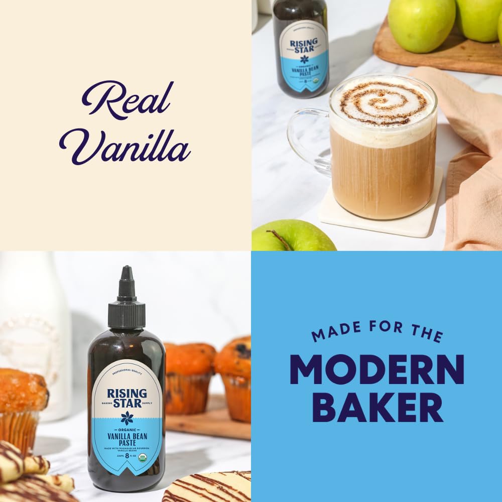 Rising Star Organic Vanilla Bean Paste – 8 oz (1 Ct) | 1:1 Vanilla Extract Substitute, Non-GMO, Vegan, Gluten-Free