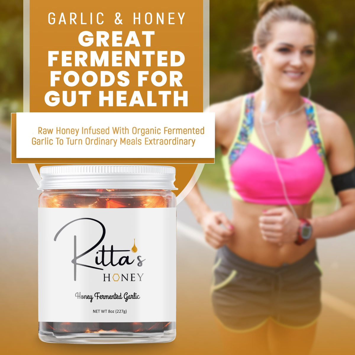 Ritta's Honey Fermented Garlic Honey – Raw California Wildflower, Probiotic Garlic Infused Honey, 8 oz Jar