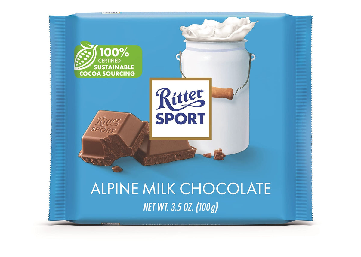Ritter Sport Alpine Milk Chocolate – 3.5 oz Bar, 12-Pack, 100% Certified Sustainable Cocoa