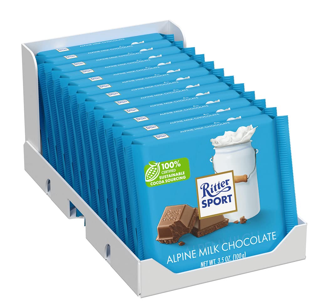 Ritter Sport Alpine Milk Chocolate – 3.5 oz Bar, 12-Pack, 100% Certified Sustainable Cocoa