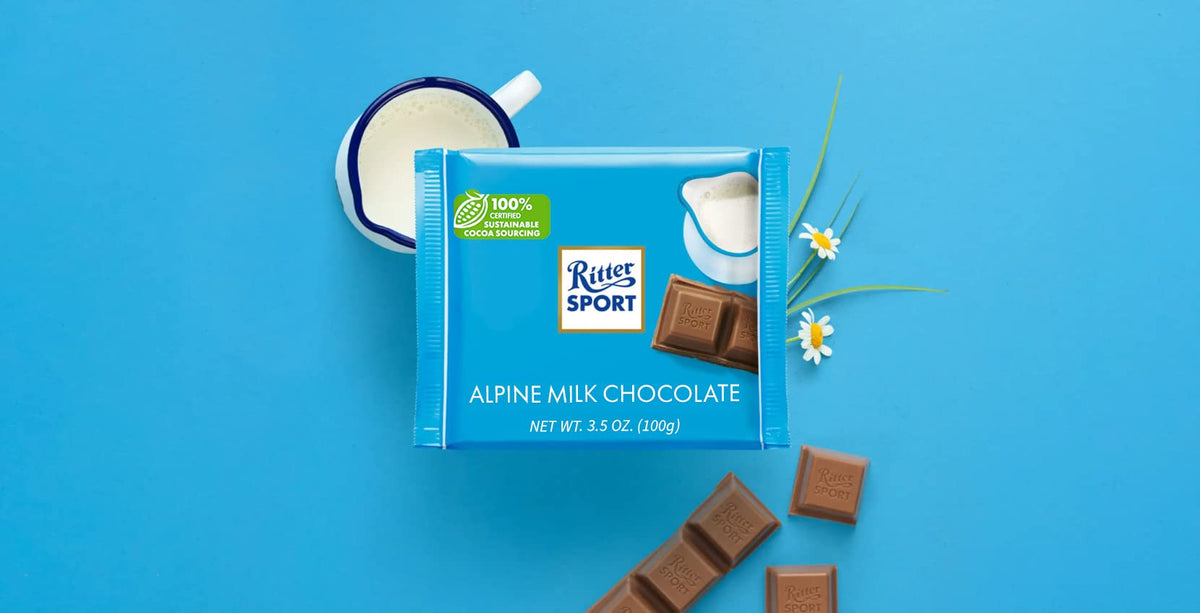 Ritter Sport Alpine Milk Chocolate – 3.5 oz Bar, 12-Pack, 100% Certified Sustainable Cocoa