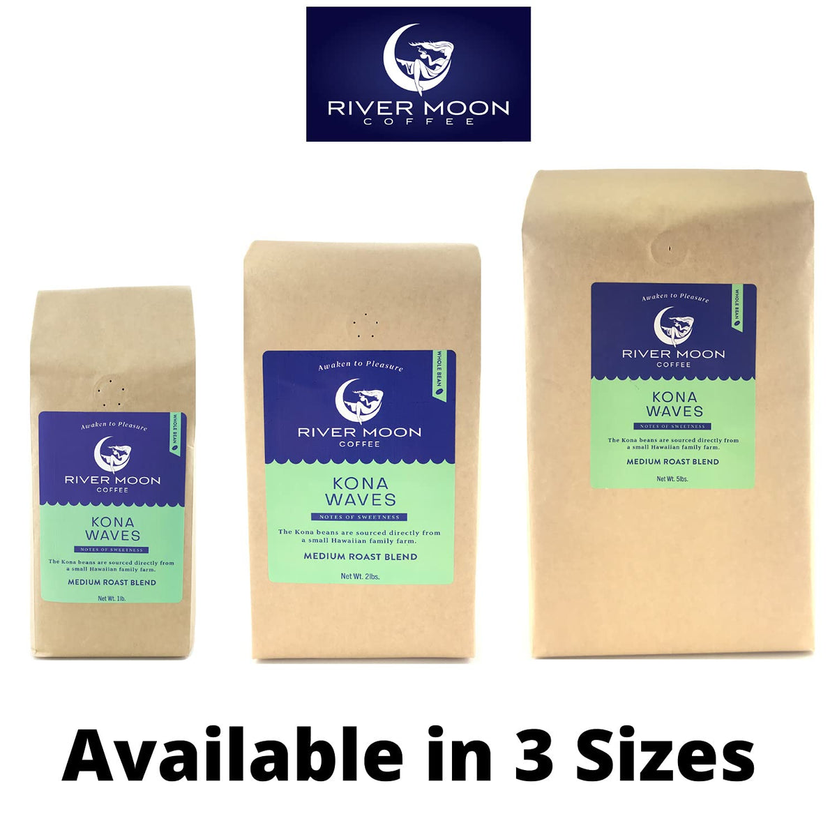 River Moon Coffee Kona Waves Hawaiian Blend – Medium Roast, Whole Bean, 2 lbs, 100% Arabica