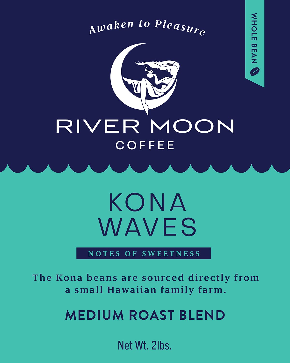 River Moon Coffee Kona Waves Hawaiian Blend – Medium Roast, Whole Bean, 2 lbs, 100% Arabica