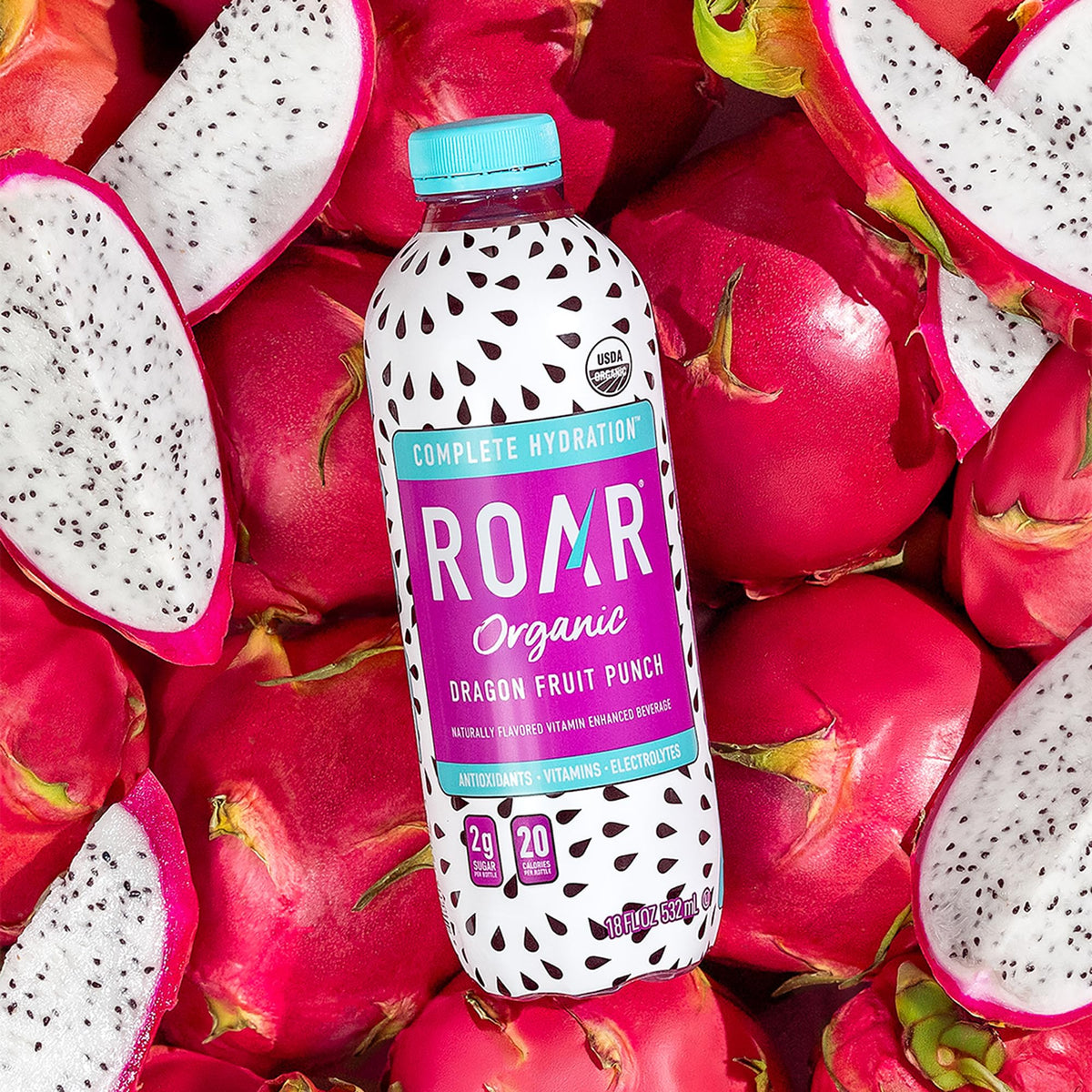 ROAR Complete Hydration Organic – Dragonfruit Punch Electrolyte Drink with Vitamin C, B5, B12 | Non-GMO, Gluten Free – 12 Pack