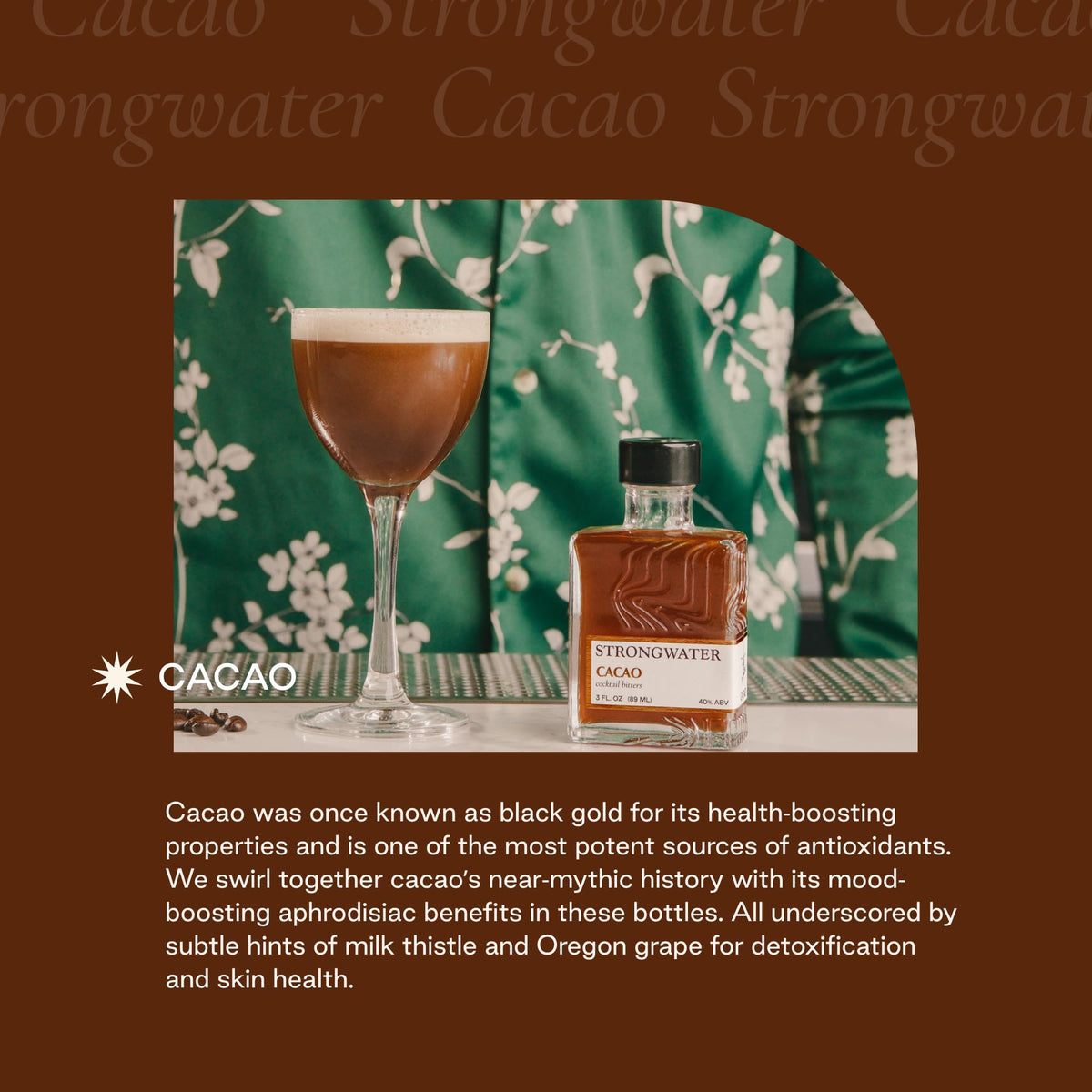 Strongwater Cacao Bitters (40 Servings) – Chocolate Bitters with Roasted Cacao Nibs, Vanilla & Cherry Bark