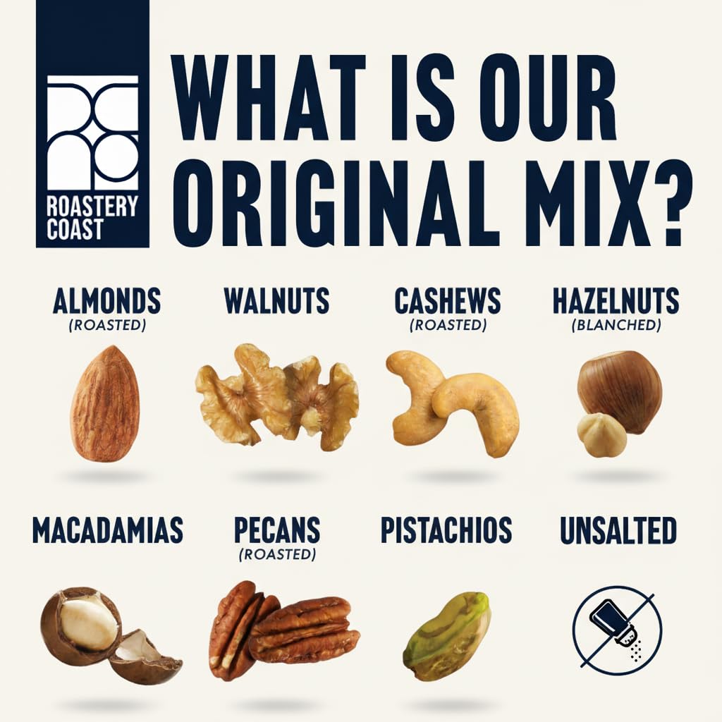 Roastery Coast Mixed Nuts Variety Pack – Unsalted, No Peanuts, Individual Snack Packs