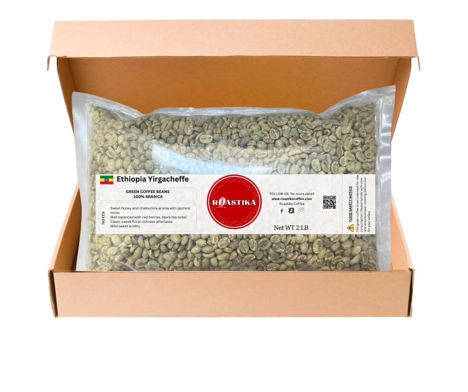 Roastika Ethiopia Yirgacheffe Green Coffee Beans - Premium Unroasted Arabica (2lb)