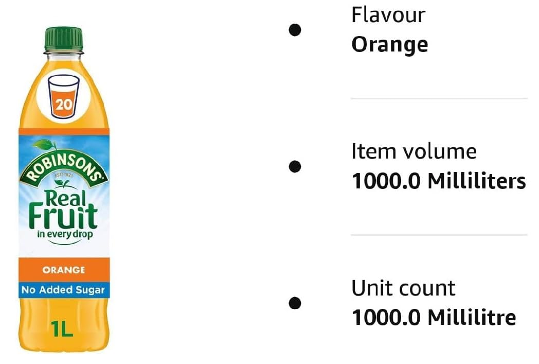 Robinsons Whole Orange No Added Sugar 1L – Pack of 4 | Real Fruit Squash
