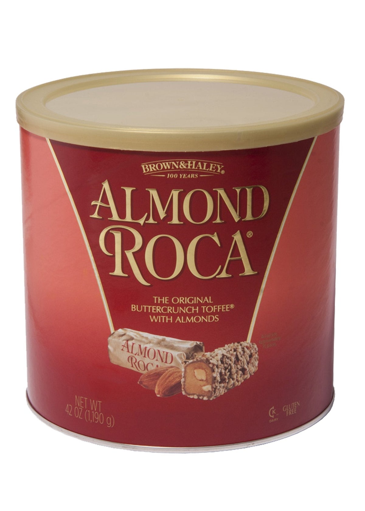 Roca Almond Buttercrunch Toffee Canister – Original Almonds, 42oz, Gluten Free & Kosher, Individually Wrapped