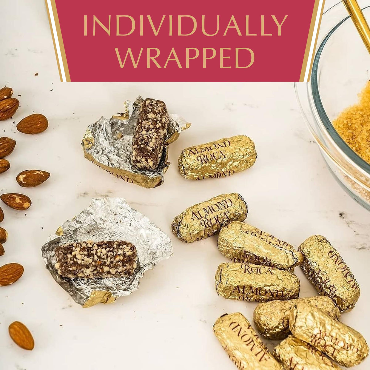 Roca Almond Buttercrunch Toffee Canister – Original Almonds, 42oz, Gluten Free & Kosher, Individually Wrapped