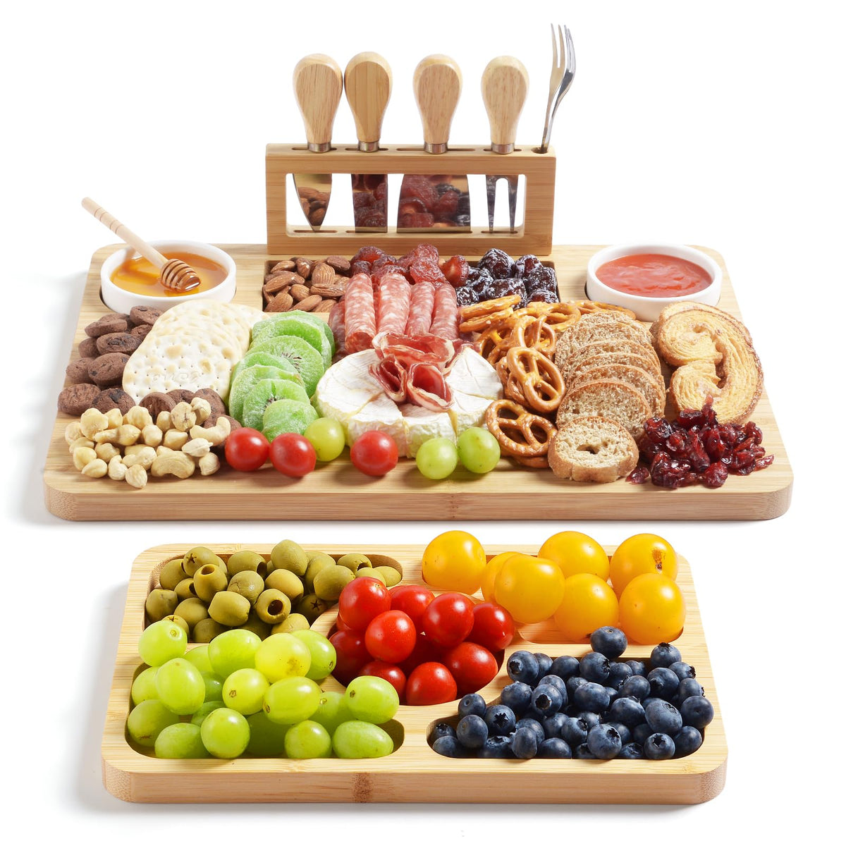 ROCIRLAB Bamboo Charcuterie Board with Knife Set — Lightweight 23x11 Serving Platter