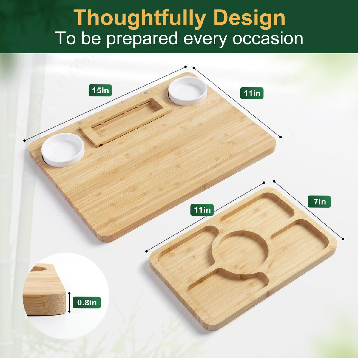 ROCIRLAB Bamboo Charcuterie Board with Knife Set — Lightweight 23x11 Serving Platter