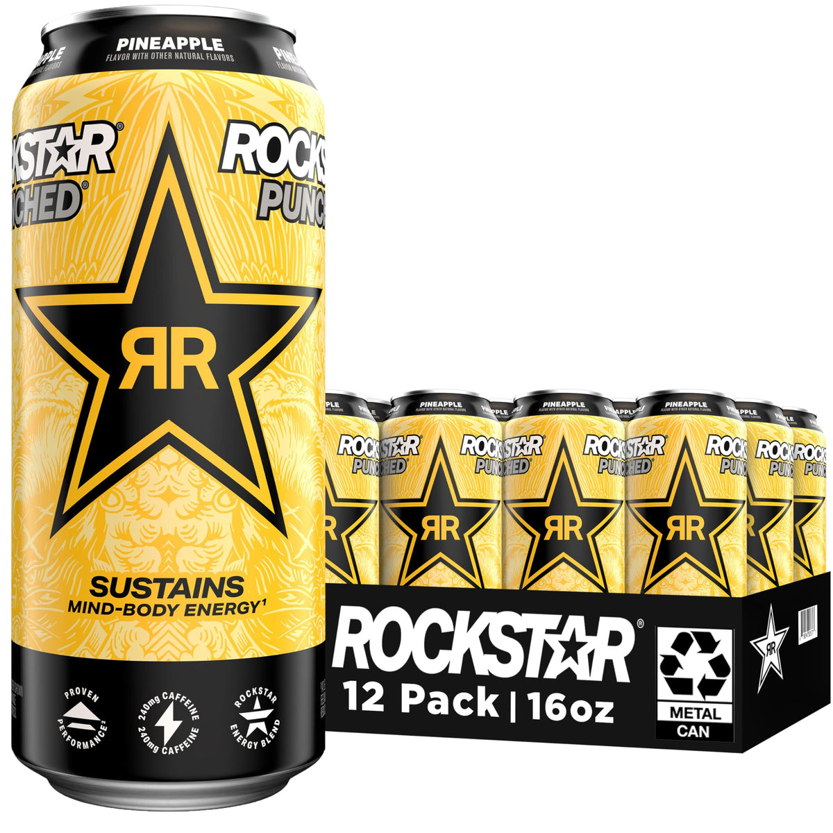 Rockstar Punched Pineapple Energy Drink – 16oz Cans (12-Pack) | Rockstar Energy