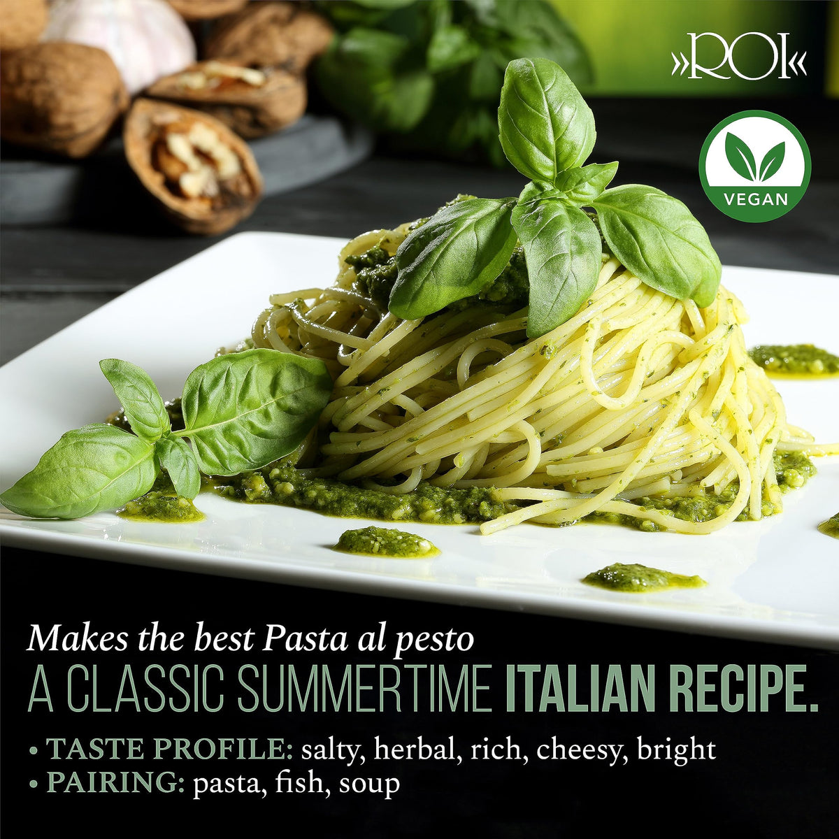 ROI Vegan Pesto Sauce — Genovese DOP Basil, Ligurian EVOO, Gluten Free & Keto Friendly, Non-GMO Italian Pesto (6.3 oz)