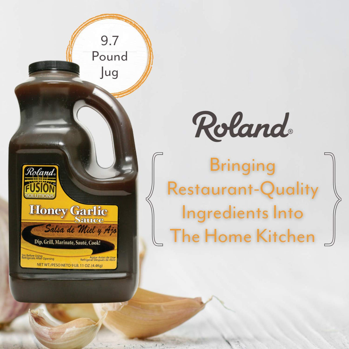 Roland Foods Fusion Solutions Honey Garlic Sauce — 9 lb 11 oz, Imported Specialty Sauce
