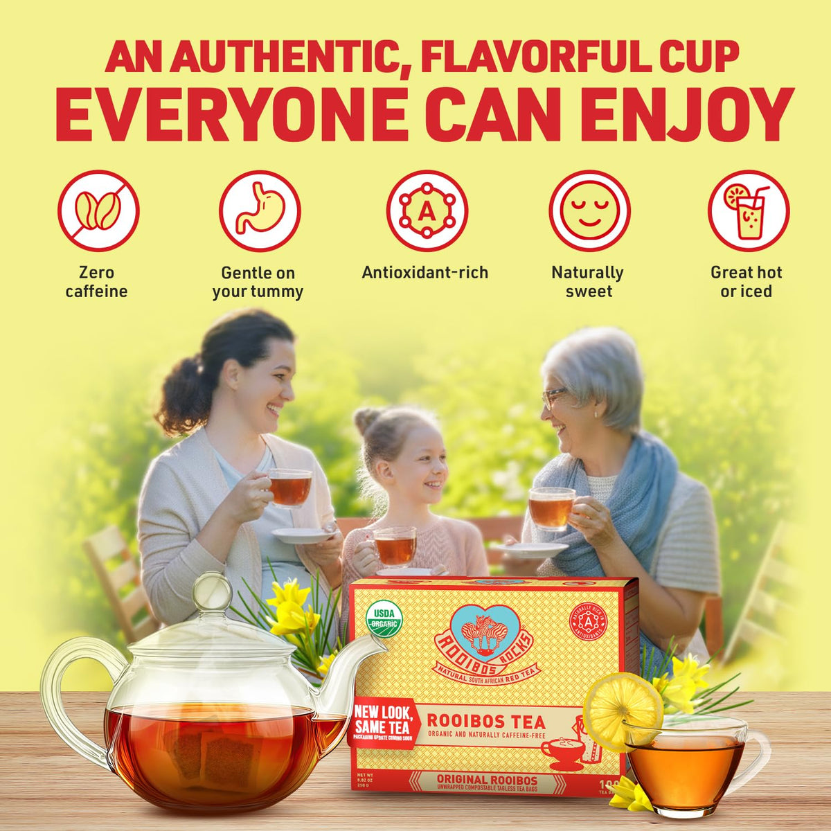 Rooibos Rocks Organic Red Rooibos Tea Bags – Caffeine Free, 100 Count