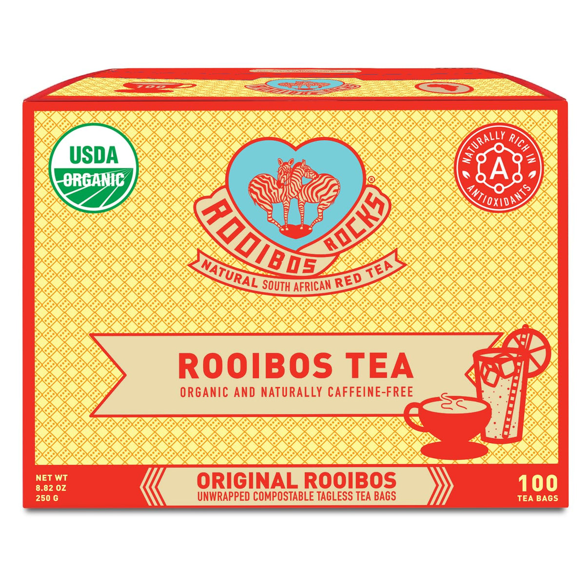 Rooibos Rocks Organic Red Rooibos Tea Bags – Caffeine Free, 100 Count