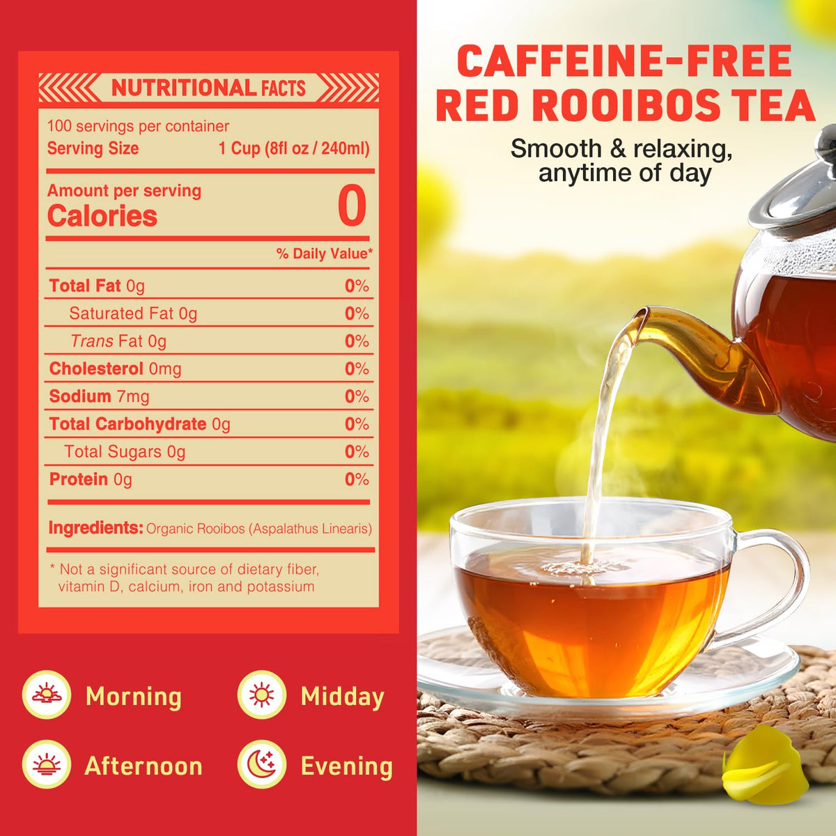 Rooibos Rocks Organic Red Rooibos Tea Bags – Caffeine Free, 100 Count
