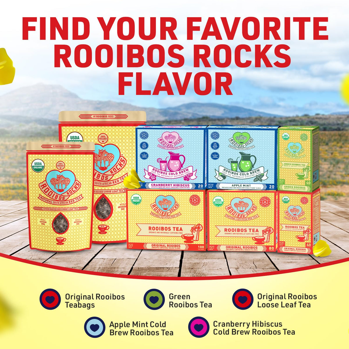 Rooibos Rocks Organic Red Rooibos Tea Bags – Caffeine Free, 100 Count