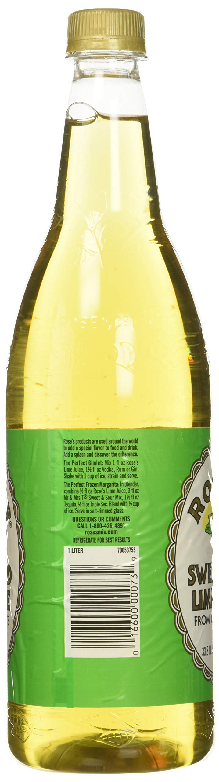 Rose's Sweetened Lime Juice – 1 L Bottle, Pack of 2 | Real Lime Flavor Mixer
