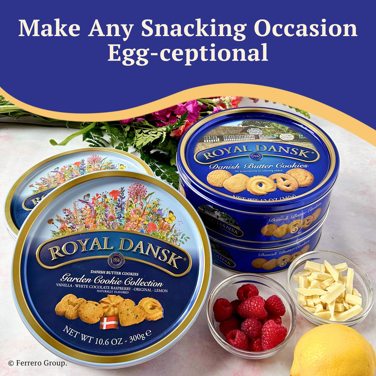 Royal Dansk Garden Cookie Collection & Danish Butter Cookies – 4-Pack Tin Set