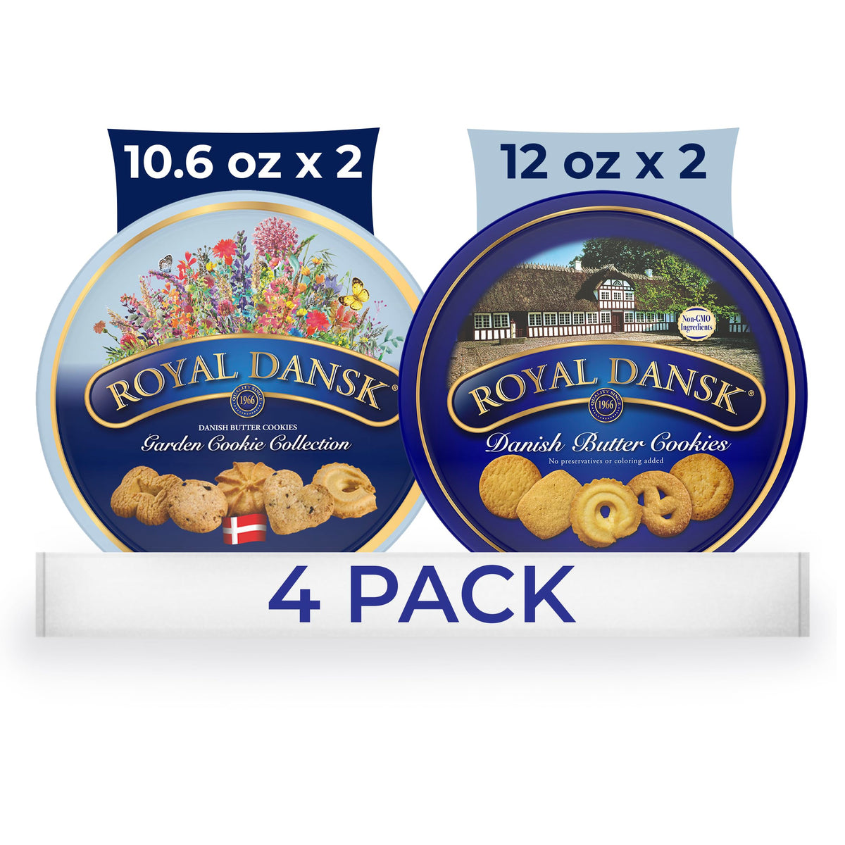 Royal Dansk Garden Cookie Collection & Danish Butter Cookies – 4-Pack Tin Set